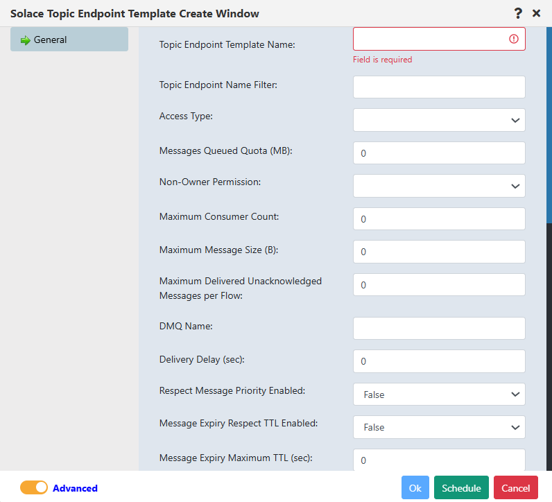 Solace topic endpoint template create .png